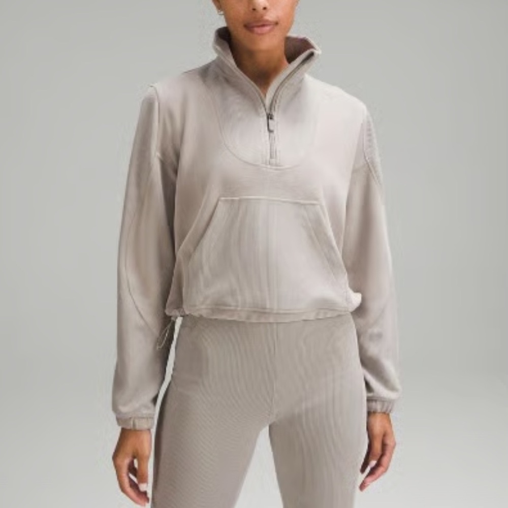 Lululemon Brushed Softstreme Ribbed Half Zip in Riverstone color.